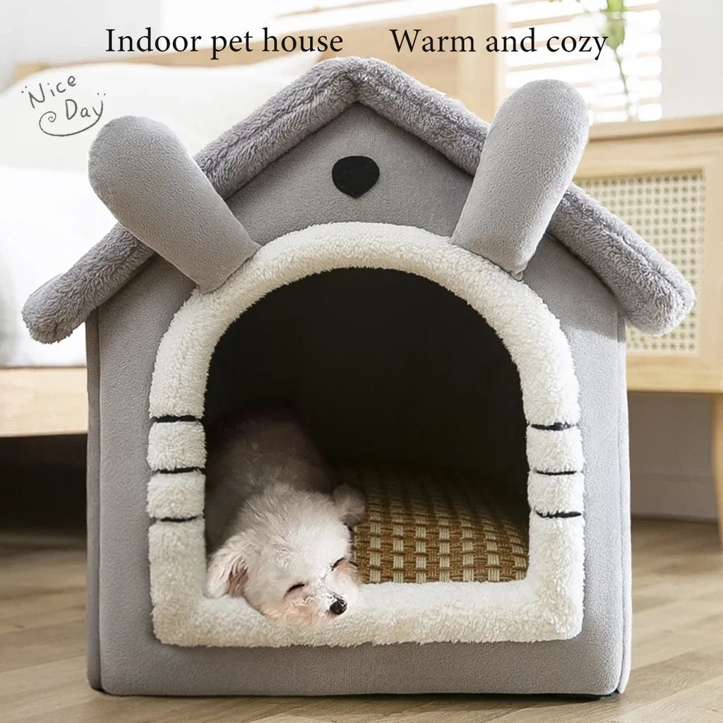 Folding Pet House – Cozy Winter Kennel with Mattress for Small & Medium Dogs and Cats