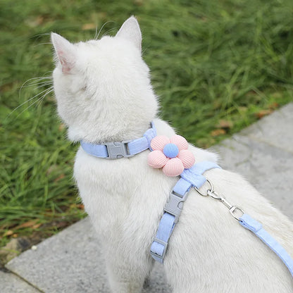 Adjustable Pet Harness & Leash Set – Breathable Walking Strap for Cats & Small Dogs