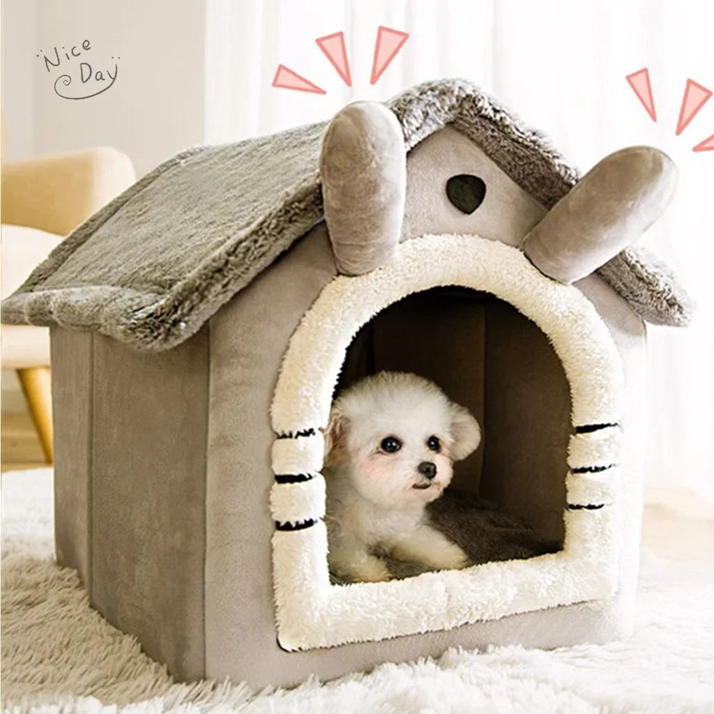 Folding Pet House – Cozy Winter Kennel with Mattress for Small & Medium Dogs and Cats