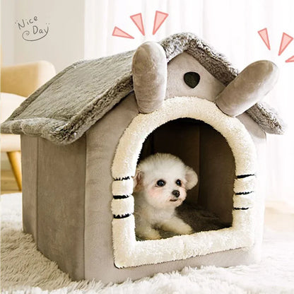 Folding Pet House – Cozy Winter Kennel with Mattress for Small & Medium Dogs and Cats