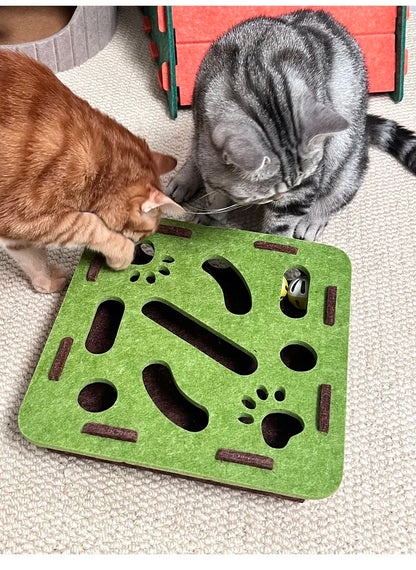 Cat Puzzle Toy – Felt Maze Box with Bell Ball for Kittens & Cats