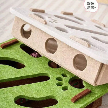 Cat Puzzle Toy – Felt Maze Box with Bell Ball for Kittens & Cats