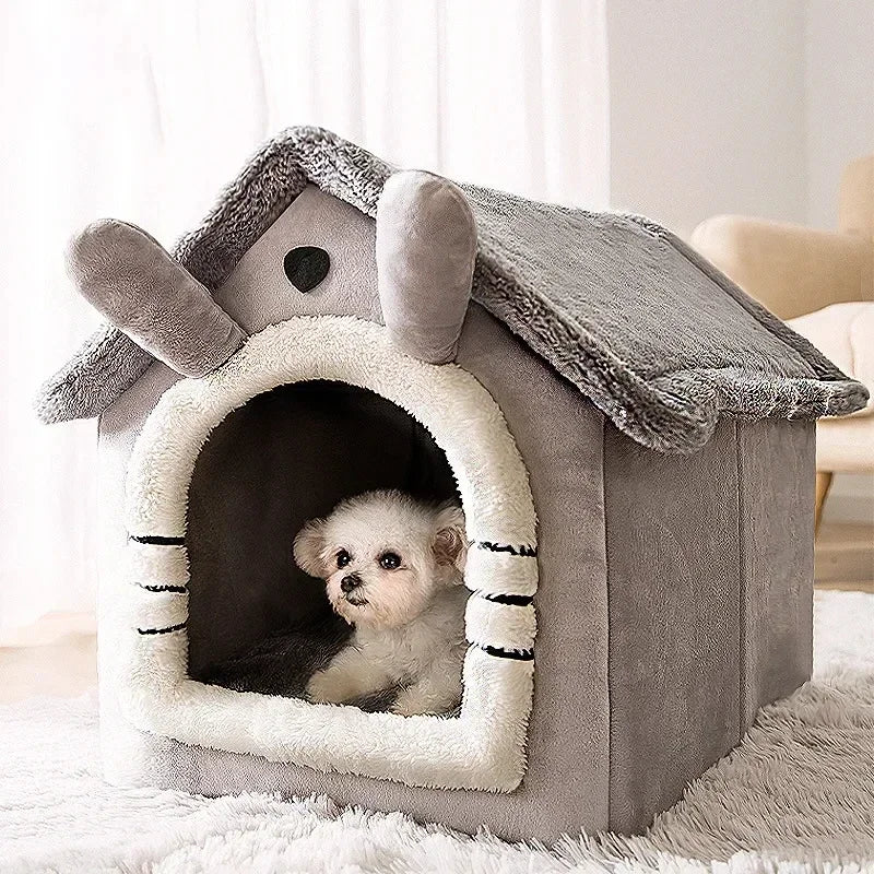 Folding Pet House – Cozy Winter Kennel with Mattress for Small & Medium Dogs and Cats