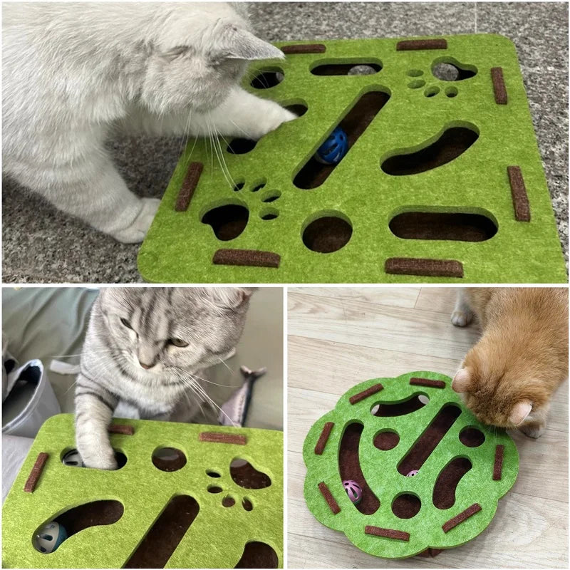 Cat Puzzle Toy – Felt Maze Box with Bell Ball for Kittens & Cats